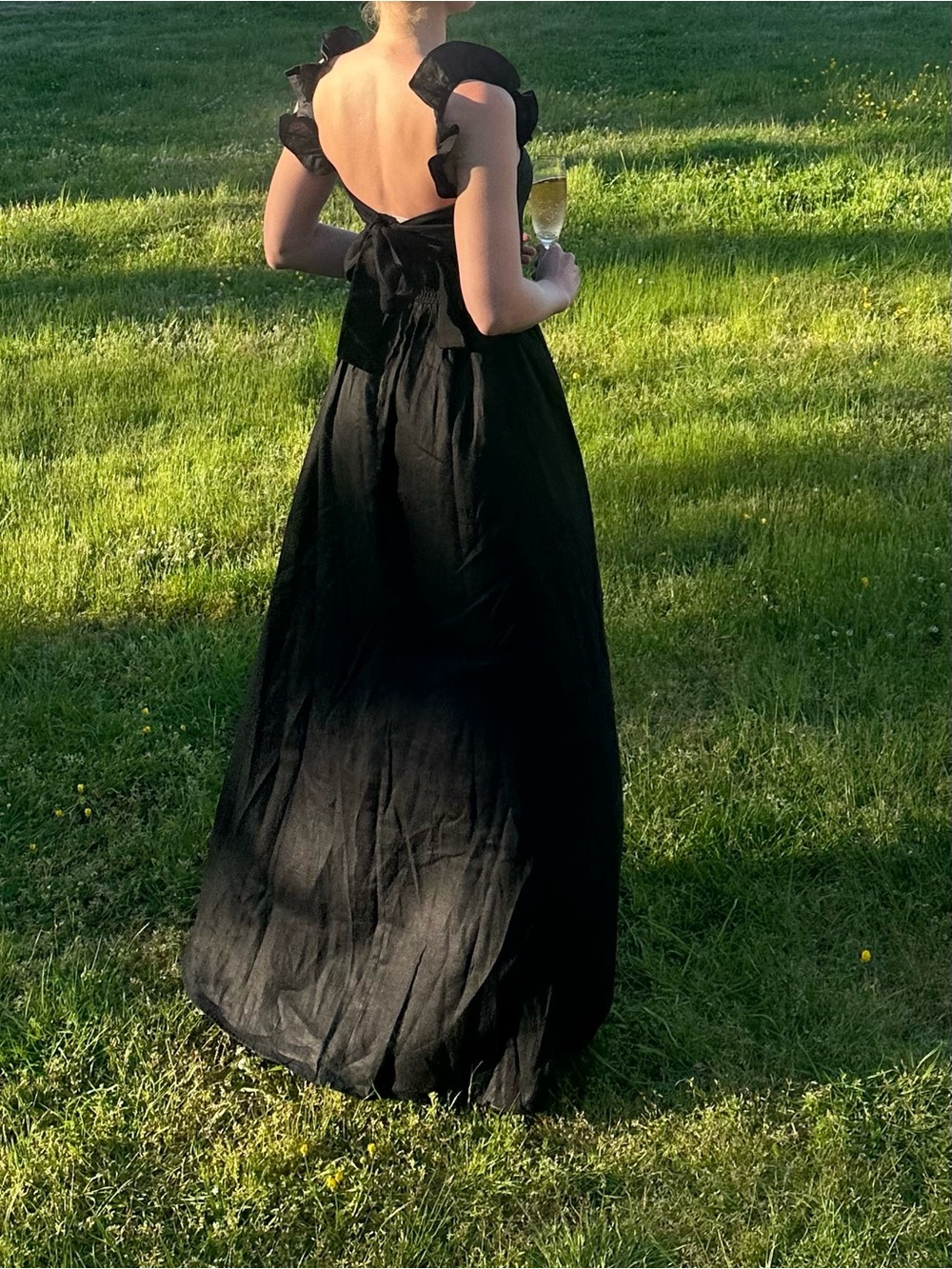 Reformation Linen Black Ruffle-Strap Maxi Dress - Picture 2 of 7